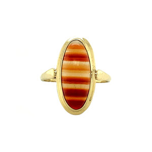 Gold ring with stripe agate 14 krt