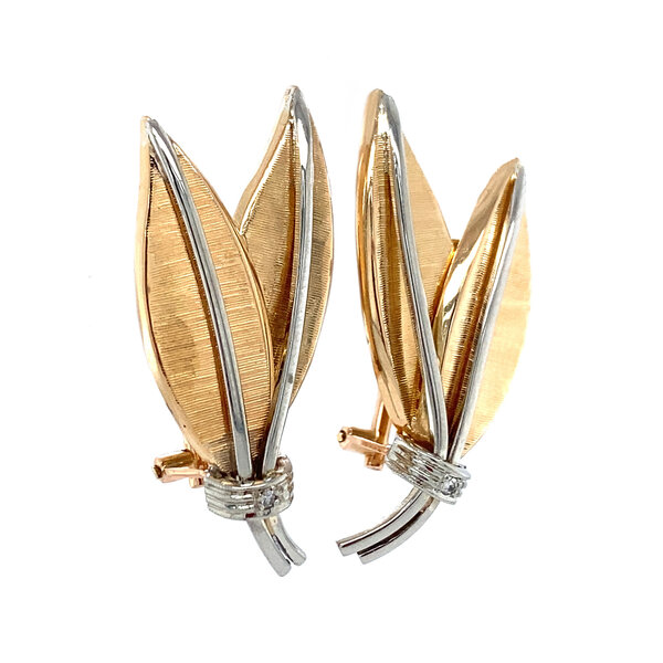 vintage Gouden oorstekers met diamant 18 krt