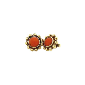 Gold ear studs with blood coral 14 krt