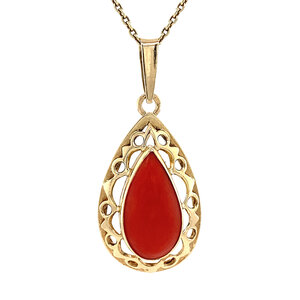 Gold pendant with blood coral 14 krt