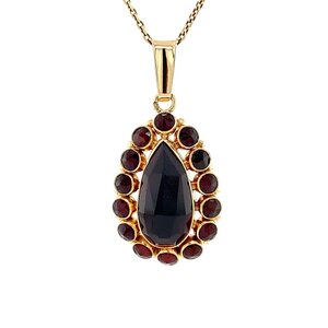 Gold entourage pendant with garnet 14 krt