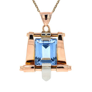 Tricolour gold pendant with blue spinel 14 kt