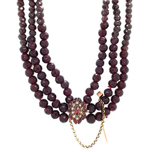 Garnet necklace with gold locket 14 krt