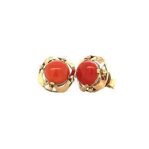 Gold ear studs with blood coral 14 kt