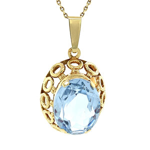 Golden pendant with blue spinel 14 kt