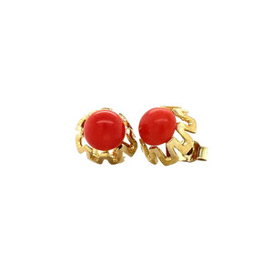 Gold stud earrings with blood coral 14 kt