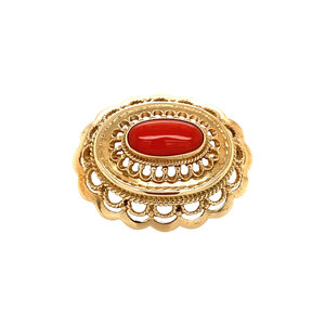 Gold brooch with blood coral 14 krt