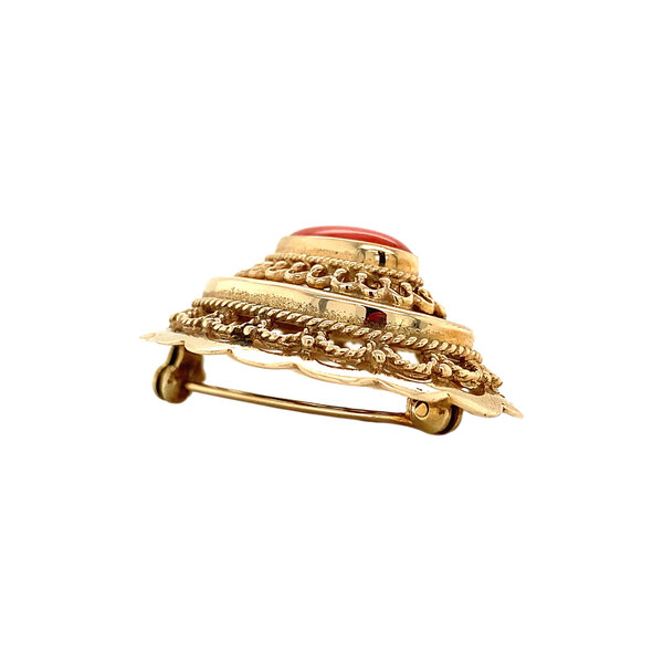 vintage Gold brooch with blood coral 14 kt
