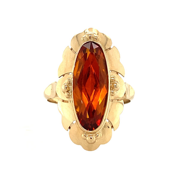 vintage Gouden ring met oranje saffier 14 krt