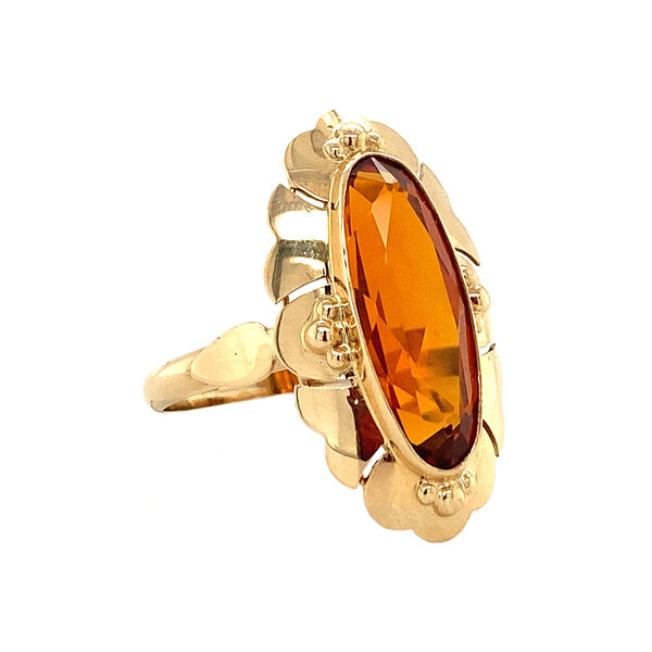 vintage Gouden ring met oranje saffier 14 krt