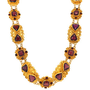 Gouden collier met granaat 38 cm 14 krt