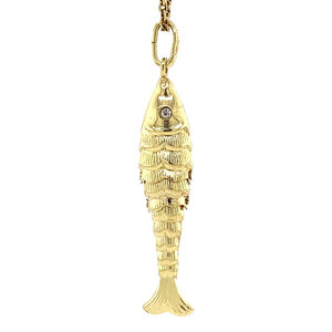 Gold pendant fish with zirconia 14 krt