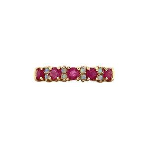 Row ring with opal and ruby 9 krt