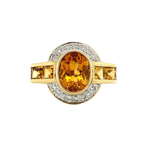 Ring met citrien en diamant 9 krt