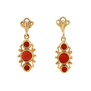 Gold earrings with blood coral 14 krt