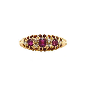 Gouden ring met robijn en diamant 18 krt