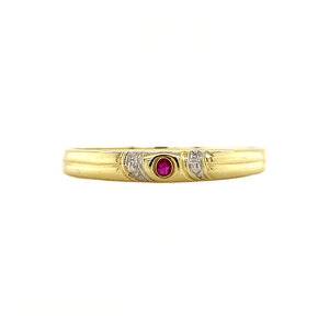 Bicolour gold ring with ruby 14 krt