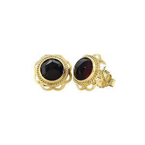 Gold ear studs with garnet 14 krt