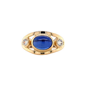 Gold ring with sapphire and zirconia 14 krt