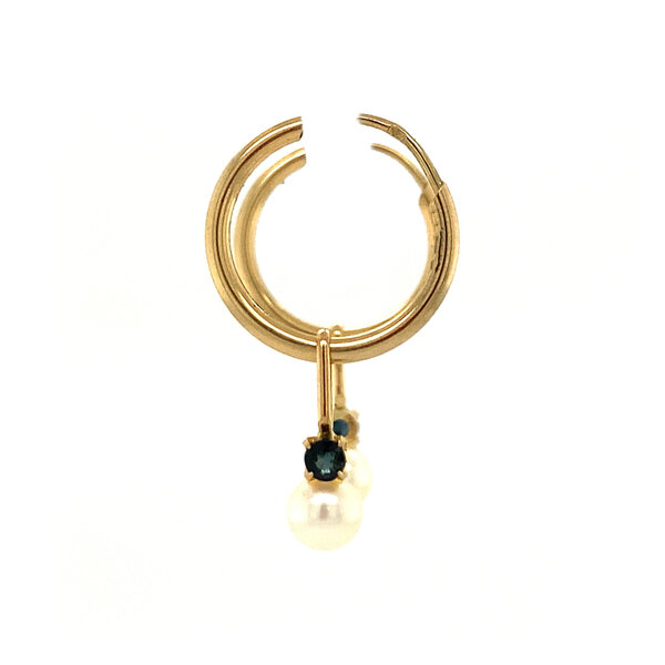 vintage Gouden oorringen met met parel en saffier 14 krt