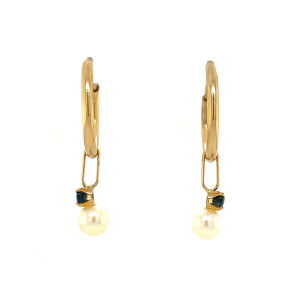 vintage Gouden oorringen met met parel en saffier 14 krt
