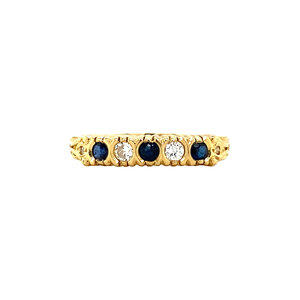Gold row ring with sapphire and diamond 18 krt