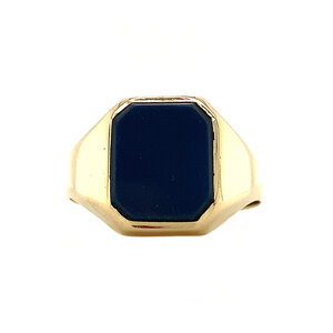 Gouden zegelring met blauwe lagensteen 14 krt