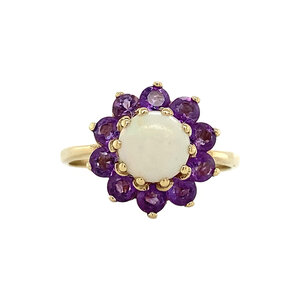 Entourage ring with opal and amethyst 9 krt