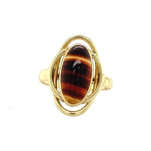 Gold ring with stripe agate 14 krt