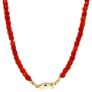 Blood coral necklace with gold clasp 45 cm 14 krt