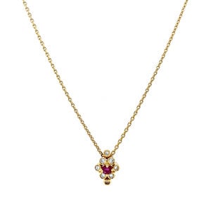 Gold necklace anchor with diamond and ruby pendant 37.5 cm 18 krt