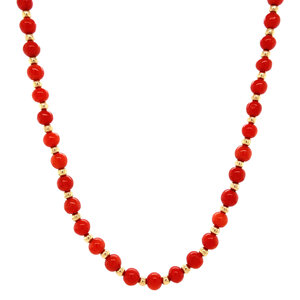Gouden collier met bloedkoraal 14 krt