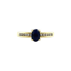 Gouden ring met saffier en diamant 14 krt