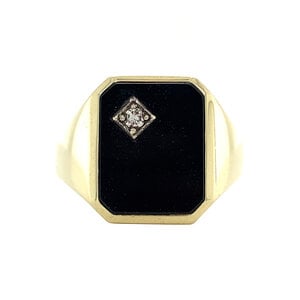 Gouden zegelring met onyx en diamant 14 krt