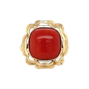 Gold ring with blood coral 14 krt