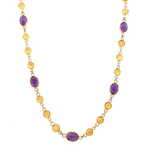 Gold necklace with amethyst and citrine 41 cm 18 krt