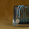 vintage Turquoise necklace with pearl and gold lacing 37.5 cm 14 krt