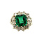 vintage Witgouden entourage ring met diamant en groene spinel 18 krt