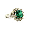 vintage Witgouden entourage ring met diamant en groene spinel 18 krt