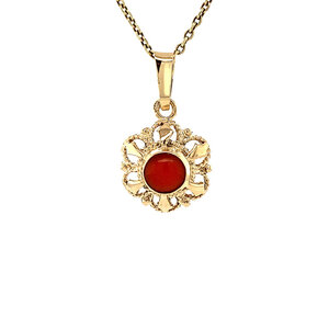 Gold pendant with blood coral 14 krt