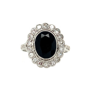 White gold ring with onyx and diamond 14 ct