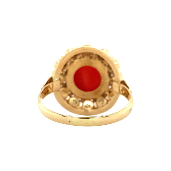 vintage Gouden entourage ring met bloedkoraal 14 krt