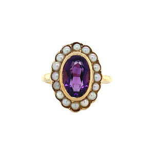 Ring met amethist en parel 9 krt