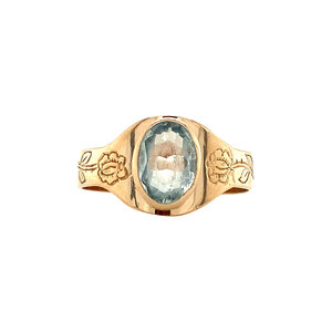 Gouden ring met blauw glas 14 krt