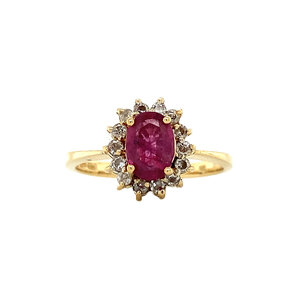 Gouden entourage ring met robijn en diamant 18 krt