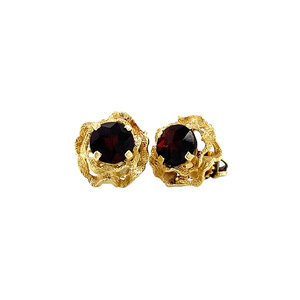 Gold ear studs with garnet 14 krt