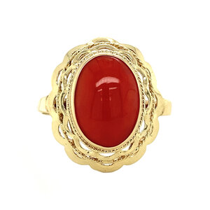 Gouden ring met bloedkoraal 14 krt