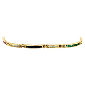 Gold bracelet with sapphire, emerald, ruby and zirconia 18 cm 14 krt