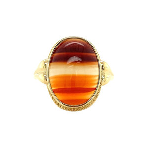 Gold ring with stripe agate 14 krt