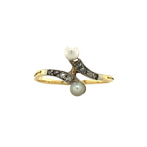 Gouden ring met roosdiamant en parel 18 krt